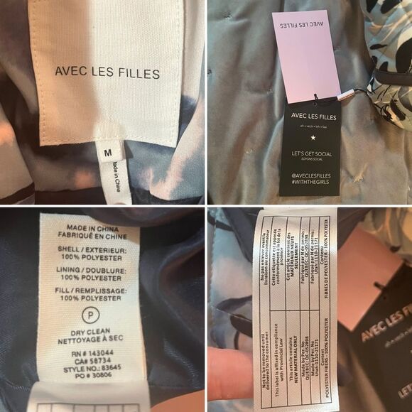 Avec Les Filles Winter Floral Tie Waist Quilted Jacket Snaps Blue White M NWT - Picture 12 of 13